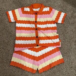 Women’s Retro Stripe Knit Sweater & Shorts Set Size L | Viscose Blend